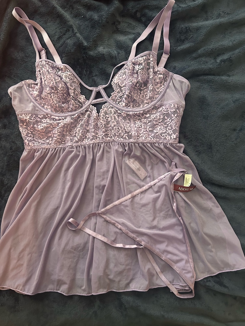 Adore Me Lavender Lace Babydoll Chemise Set